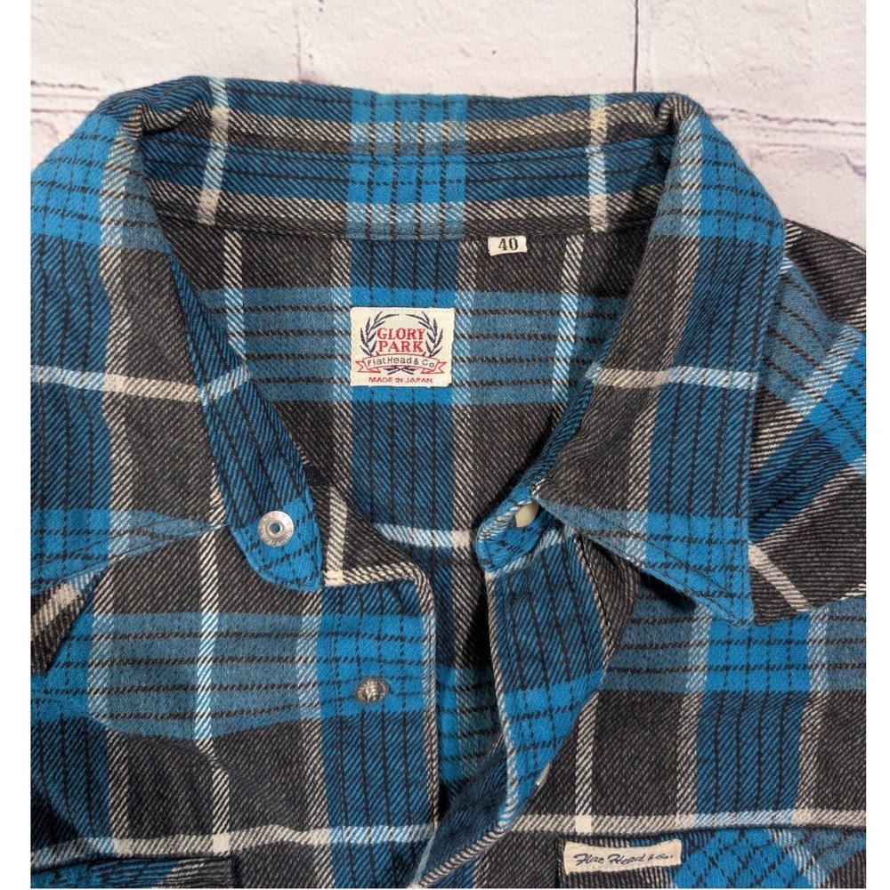 The Flat Head Glory Park Western Flannel Shirt Mens 40 Plaid Made Japan